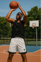 RF Wear Men's Mesh Pinstripe Basketball Shorts - White/Black - Model Front View
