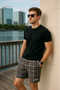 RF Wear Men's Mesh Plaid Shorts - Charcoal - Model Front View