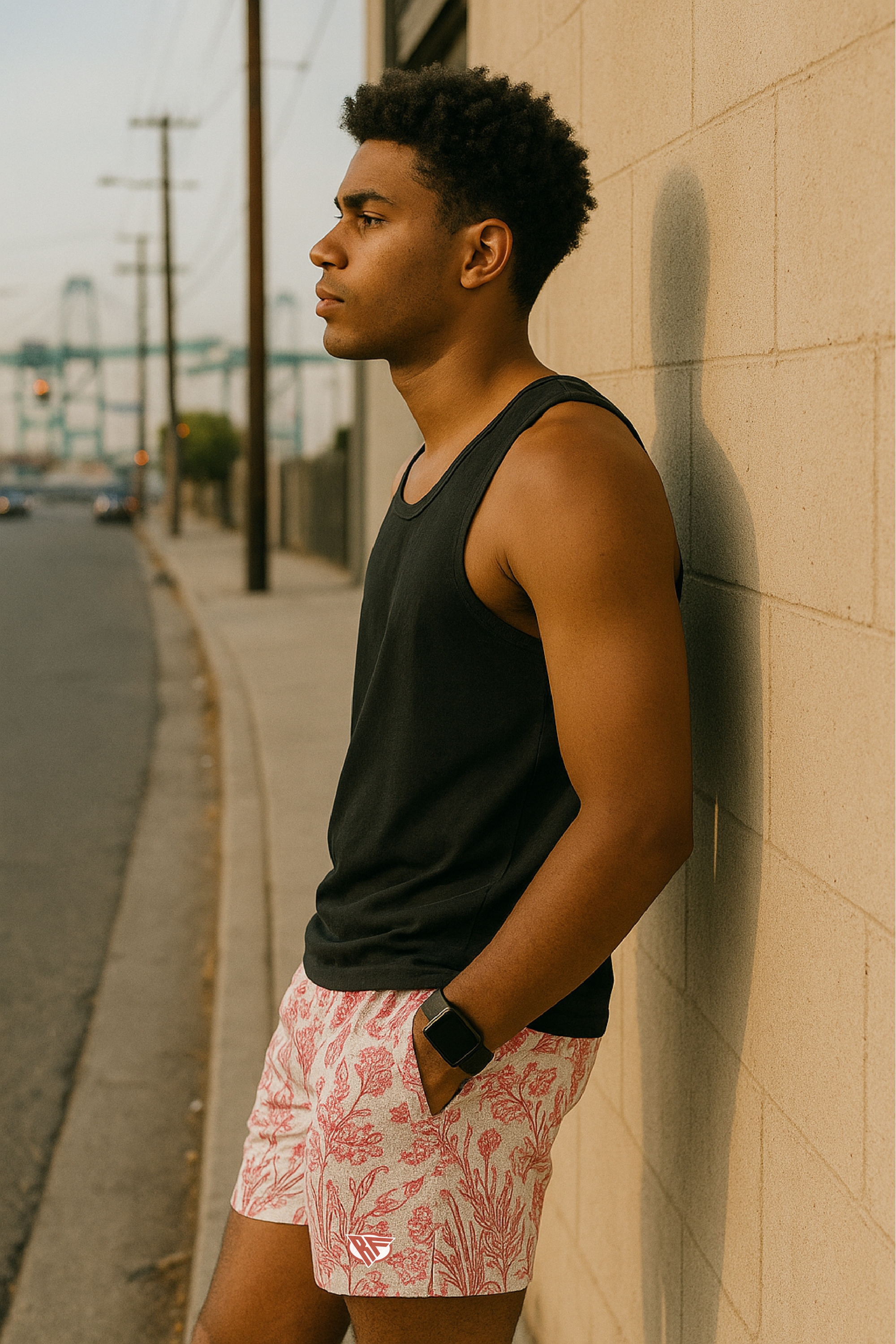 RF Wear Men's Mesh Porcelain Shorts - White/ Fuchsia - Model Side View