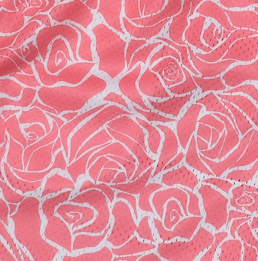 Pattern of pink roses on a white background