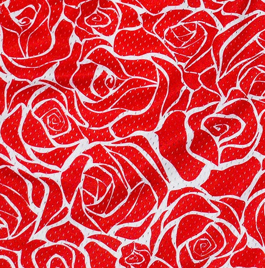 Pattern of red roses on a white background