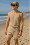 RF Wear Men's Mesh Snakeskin Shorts - Cream/Tan - Model Front View