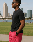 RF Wear Men's Mesh Solid Color Shorts - Fuchsia - Model Side View