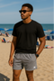 RF Wear Men's Mesh Solid Color  Shorts - Grey - Model Front View