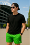 RF Wear Men's Mesh Solid Color Shorts - Lime Green  - Model Front View