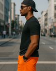 RF Wear Men's Mesh Solid Color Shorts - Orange - Model Side View