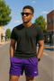 RF Wear Men's Mesh Solid Color Shorts - Purple - Model Front View