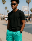 RF Wear Men's Mesh Solid Color Shorts - Teal - Model Front View