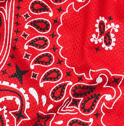 Close-up of RF-Wear Men's Mesh Split Bandana Shorts Red/Blue