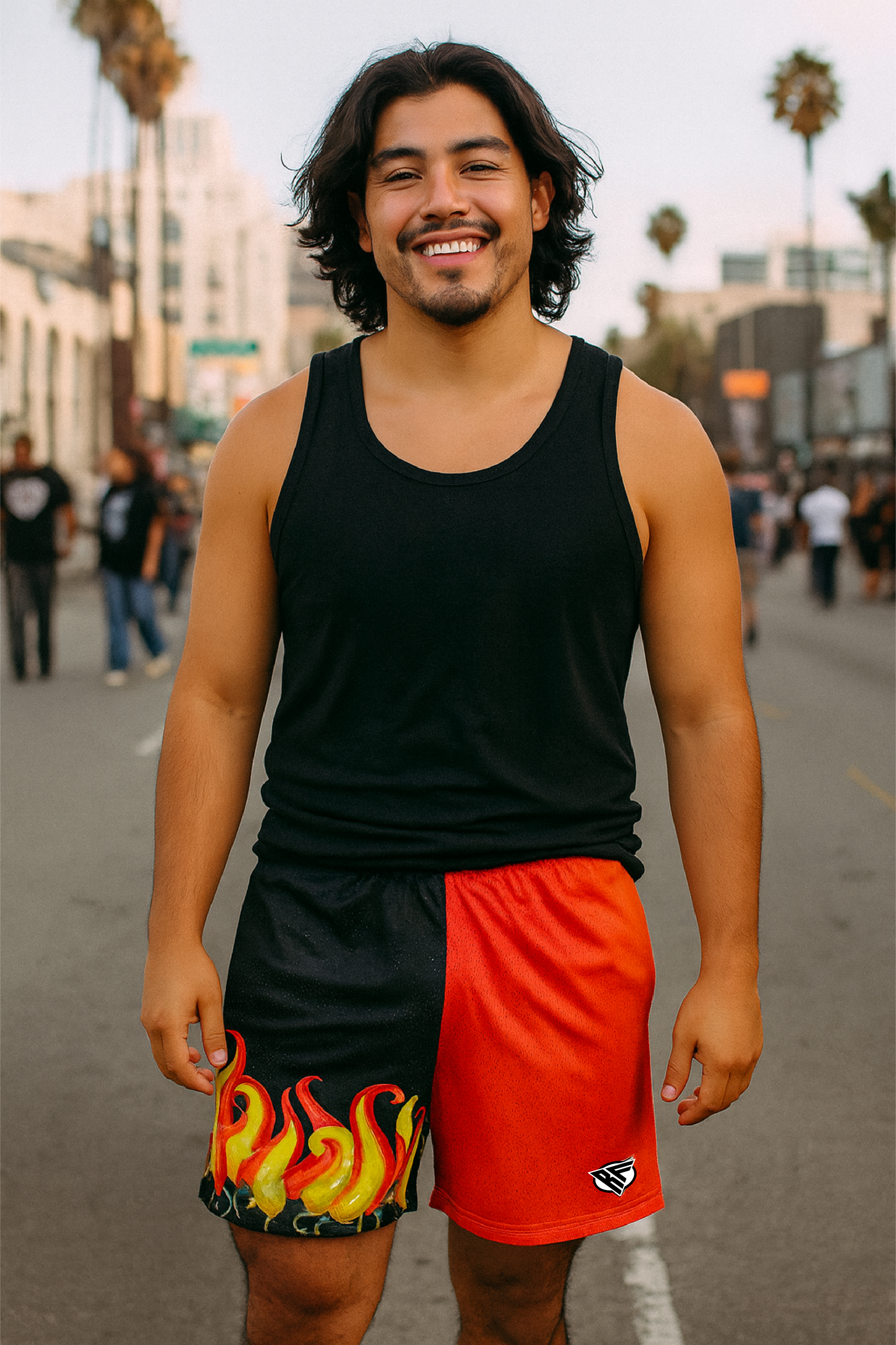 RF Wear Men's Mesh Split Flaming Pepper Shorts - Model Front View
