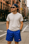 RF Wear Men's Mesh Star Shorts - Blue with White Stars - Model Front View