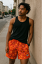 RF Wear Men's Mesh Star Shorts - Red/Orange - Model Front View
