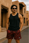 RF Wear Men's Mesh Tiger Camo Shorts - Red - Model Front View
