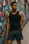 RF Wear Men's Mesh Topography Shorts - Black/Multicolor - Model Front View