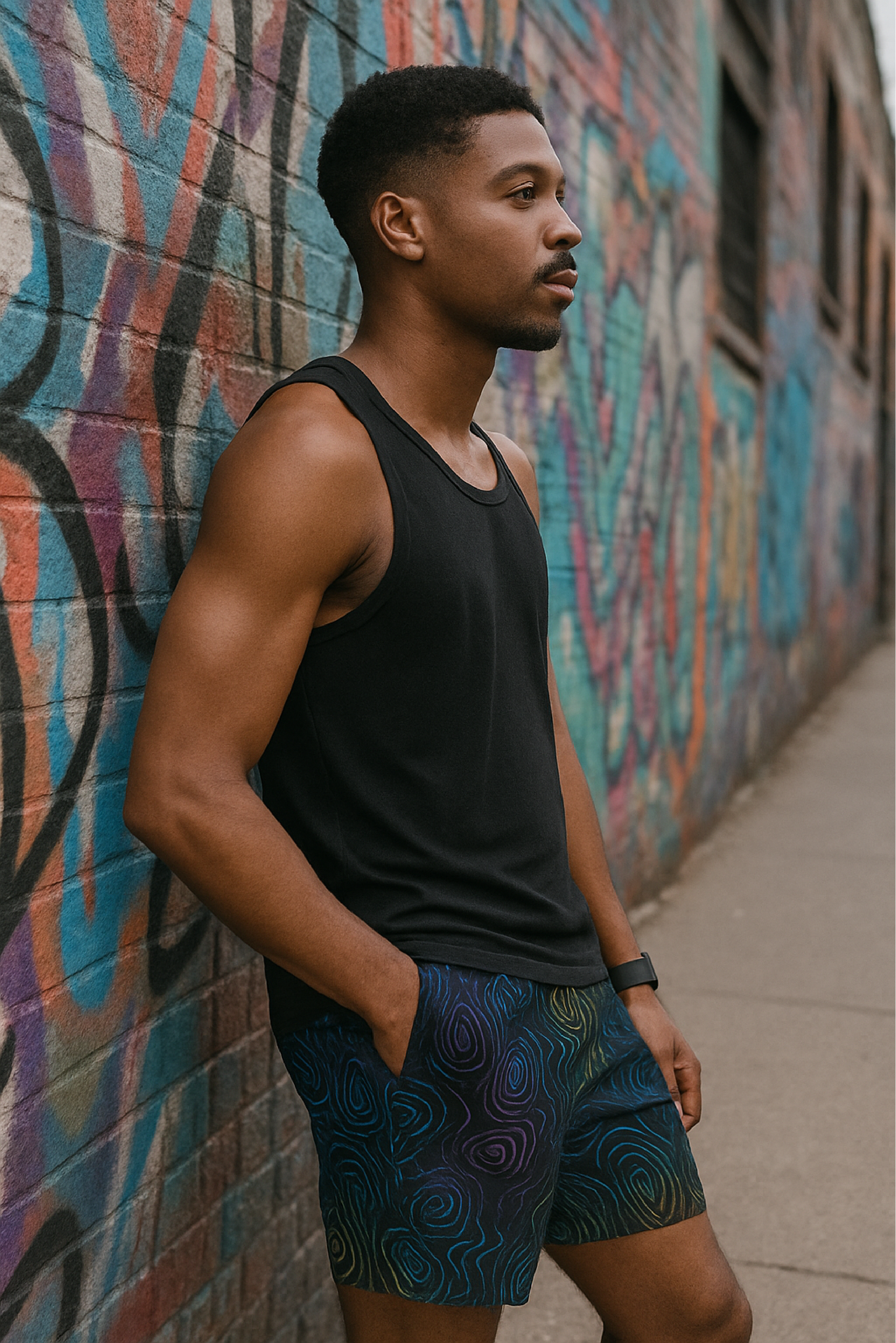 RF Wear Men's Mesh Topography Shorts - Black/Multicolor - Model Side View