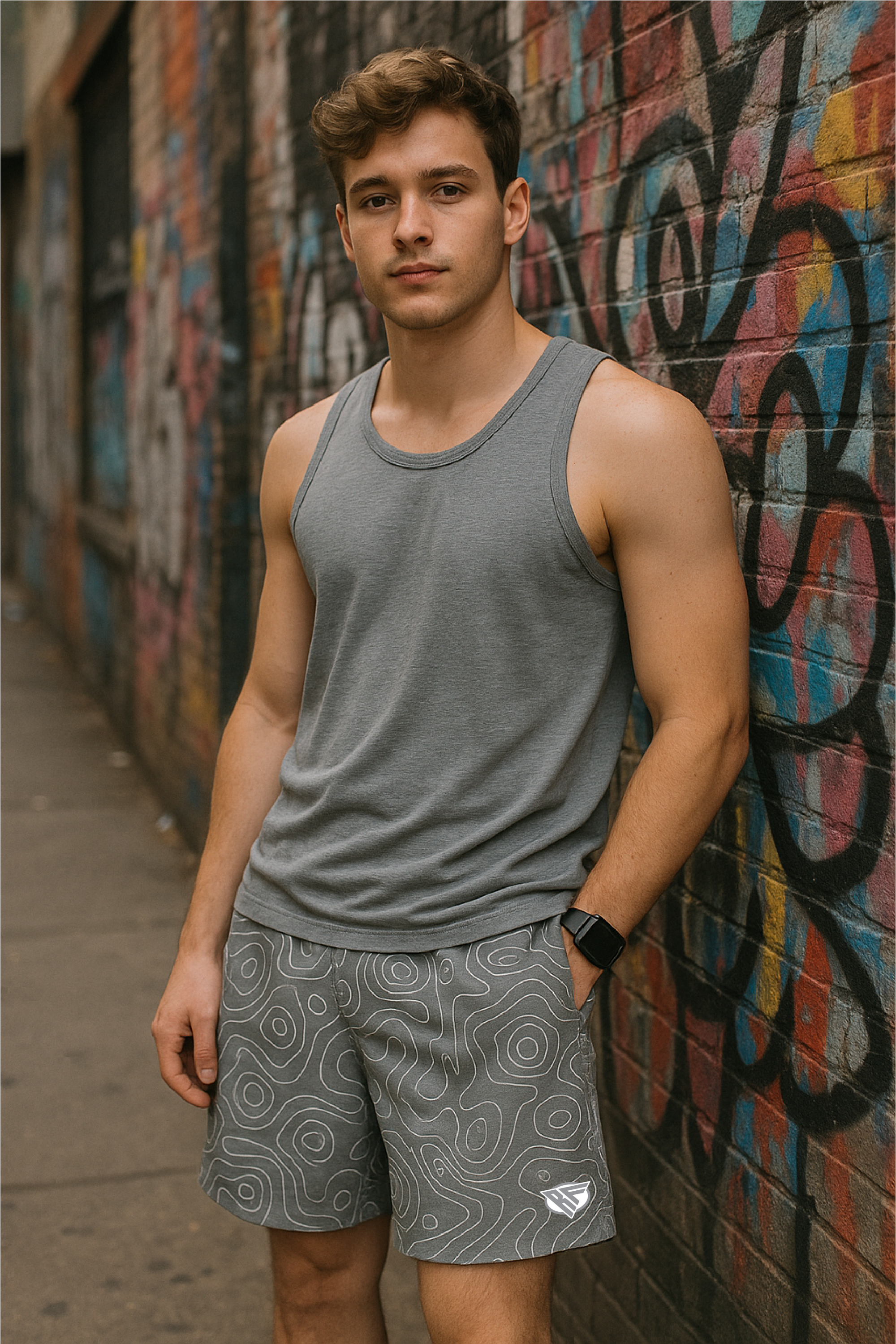RF Wear Men's Mesh Topography Shorts - Grey - Model Front View