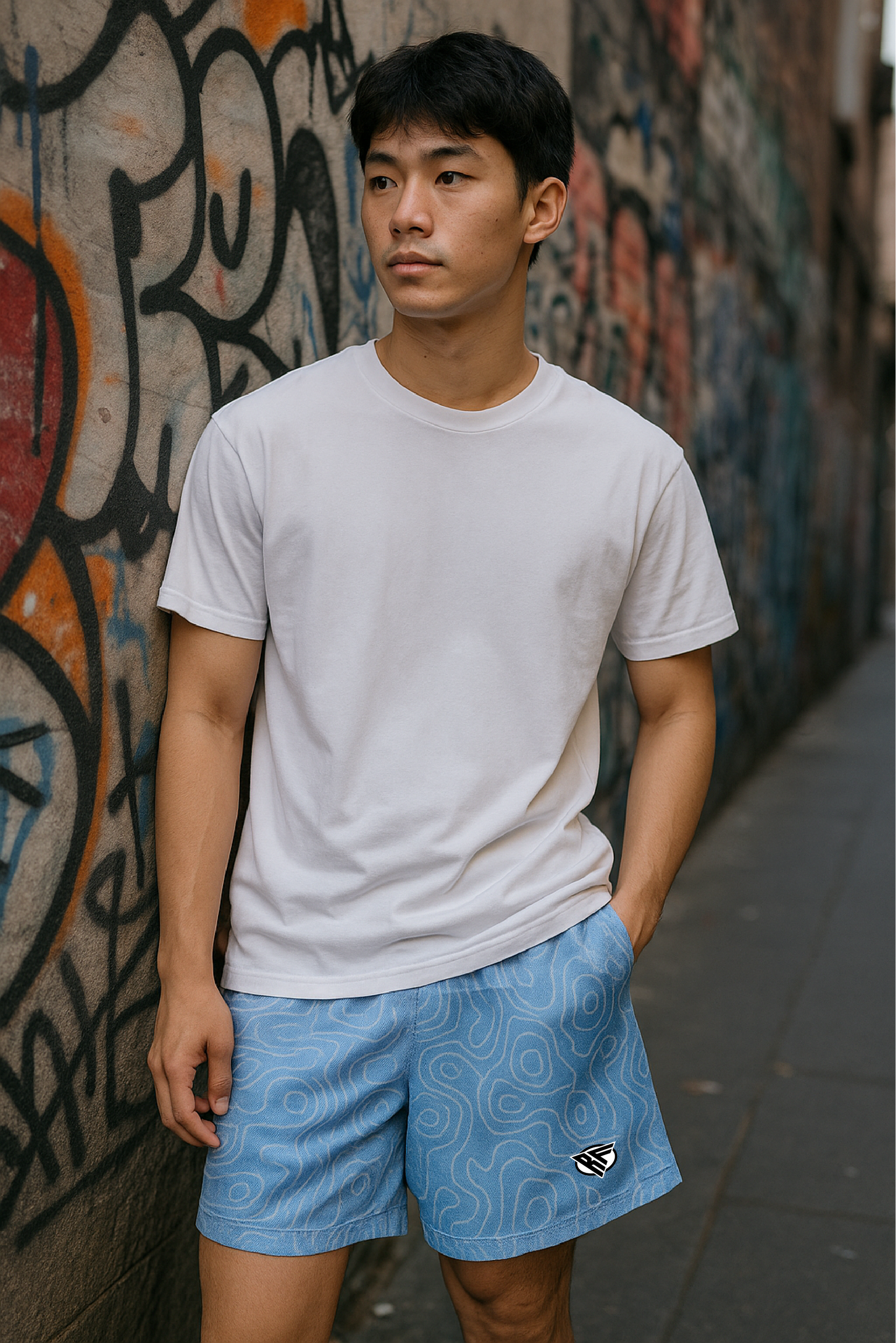 RF Wear Men's Mesh Topography Shorts - Sky-Blue - Model Front View