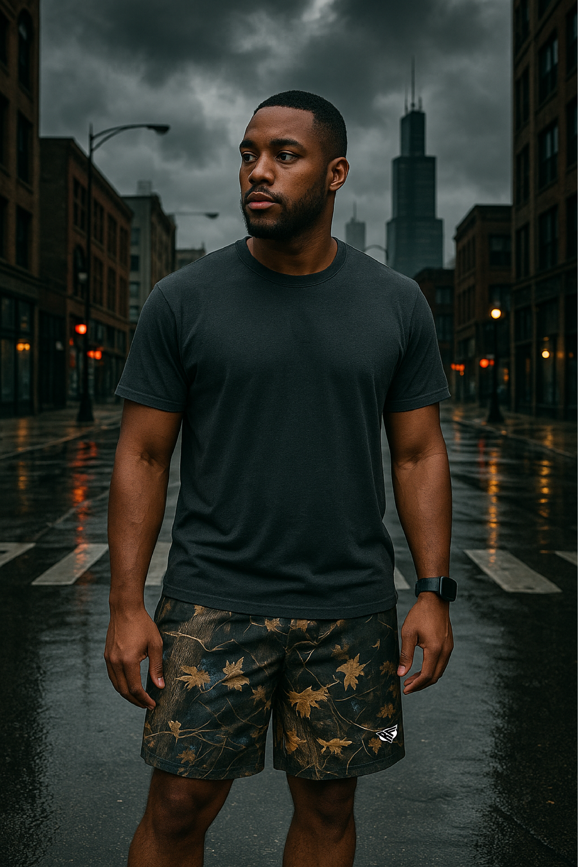 RF Wear Men's Mesh Tree Camo Shorts - Storm - Model Front View