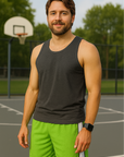 RF Wear Men's Mesh White Stripe V-Cut Shorts - Lime Green - Model Front View