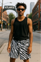 RF Wear Men's Mesh Animal Print Shorts - Zebra - Black/White - Model Front View