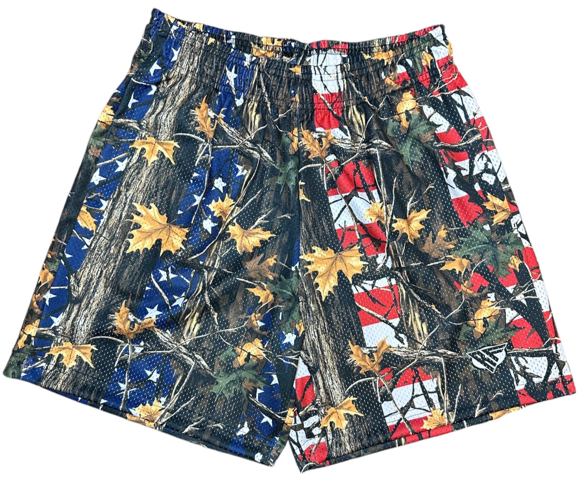 RF Men&#39;s Mesh Tree Camo Shorts - USA Flag