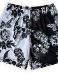 RF Men's Mesh Split Floral Skull Shorts - Black/White