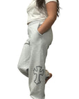 Unisex Cross Heavy Fleece Sweatpants - Grey