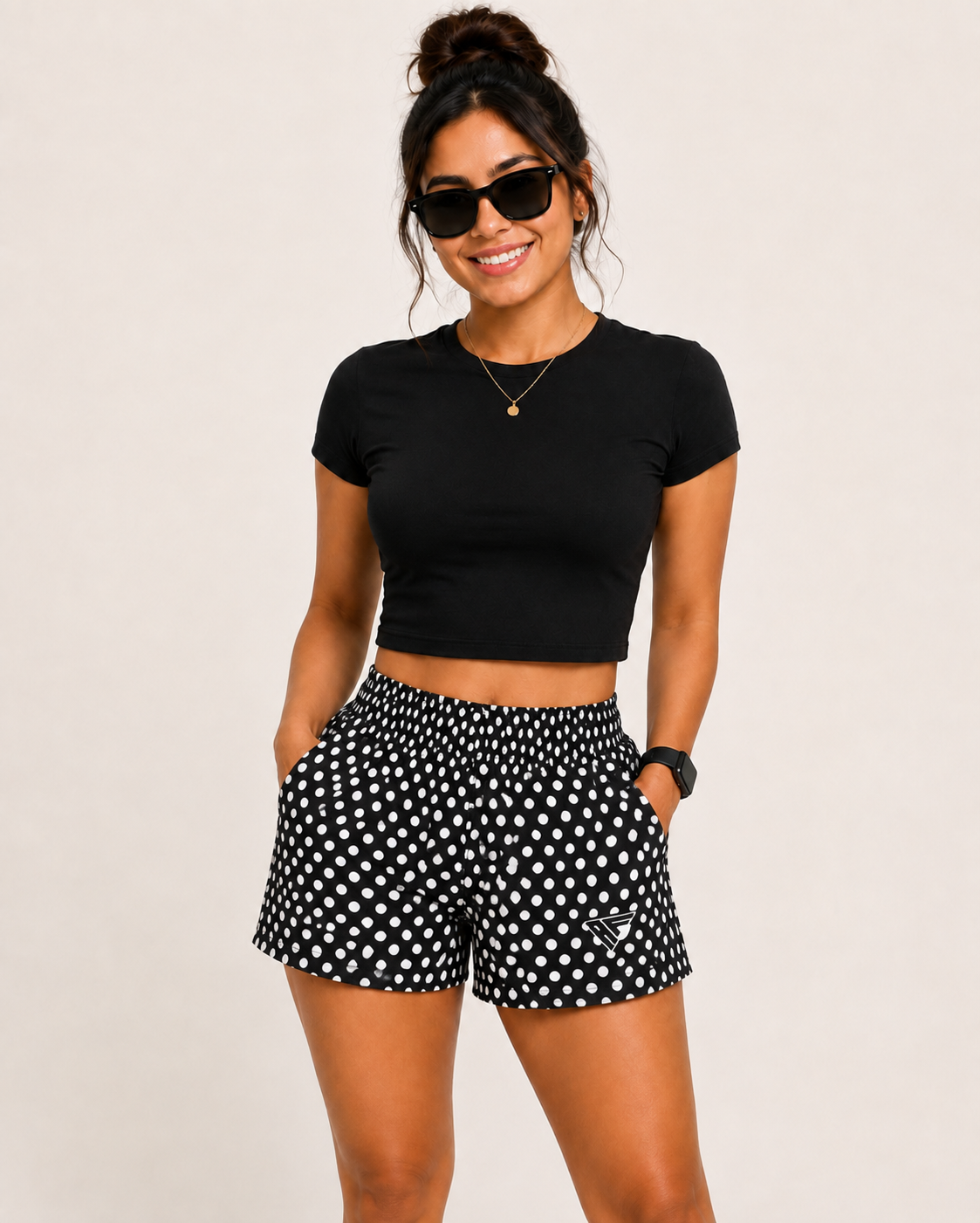RF-Wear Women's Polka Dot Shorts - Black/White