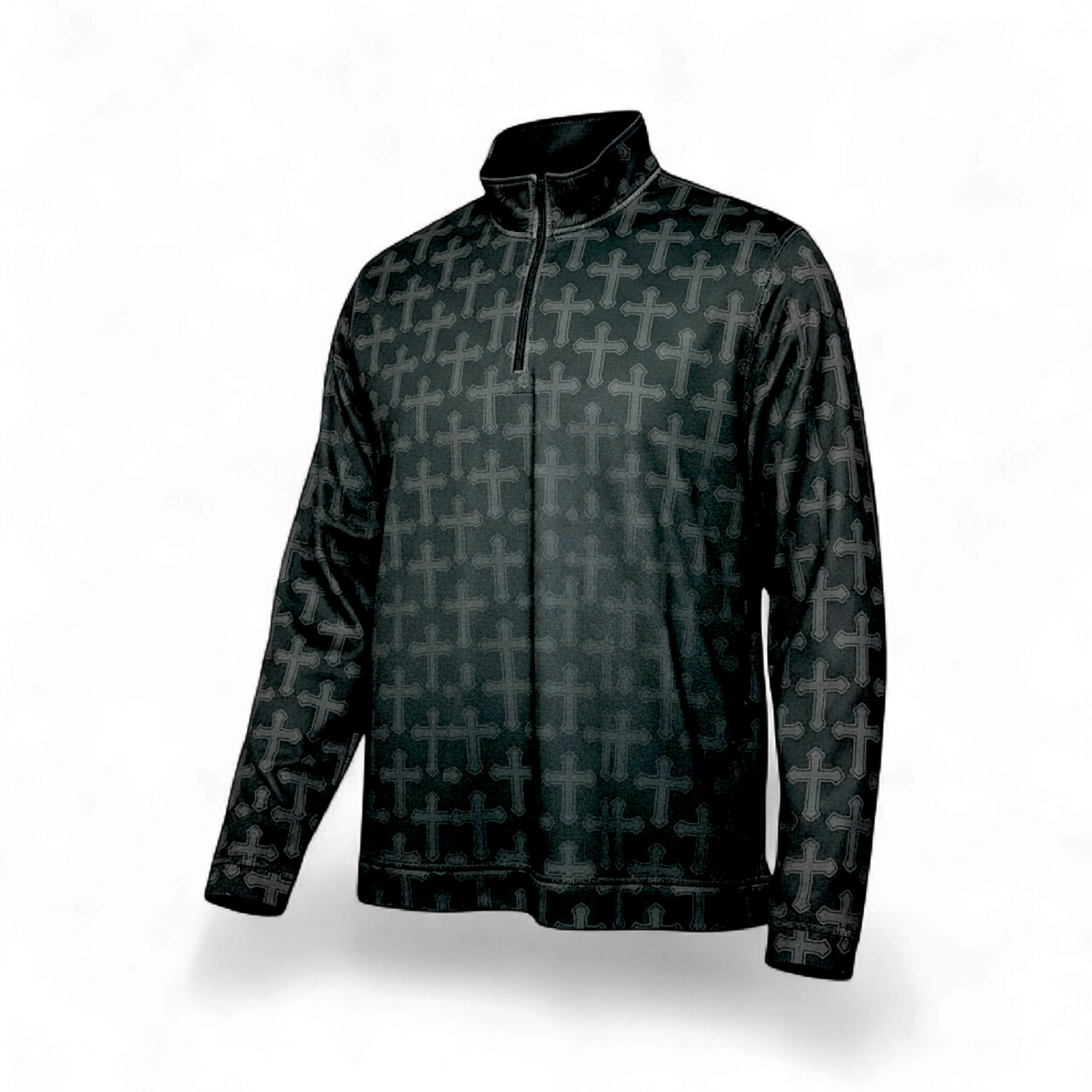 RF Wear UNISEX Quarter Zip Top - Black/Grey - Close Up