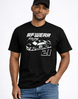 Man Wearing jeans and RF-Wear Racing Graphic on Front T-Shirt in Black