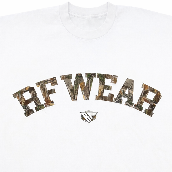 Close-up of RF-Wear Camo T-Shirt in White