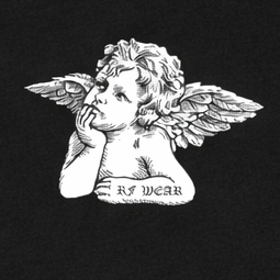 Close-up of RF-Wear Cherub T-Shirt in Black