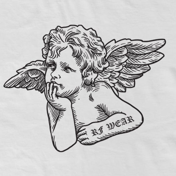 Close-up of RF-Wear Cherub T-Shirt in White