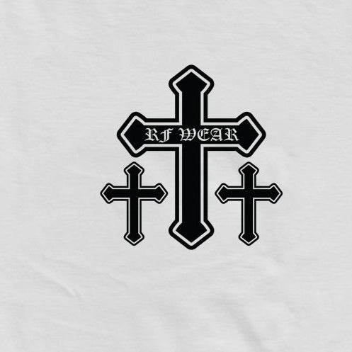 Close-up of RF-Wear Cross T-Shirt in White