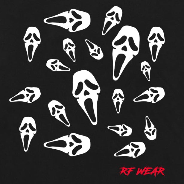Close-up of RF-Wear Ghost Faces T-Shirt in Black