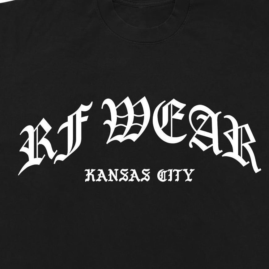 Close-up of RF-Wear Gothic T-Shirt in Black