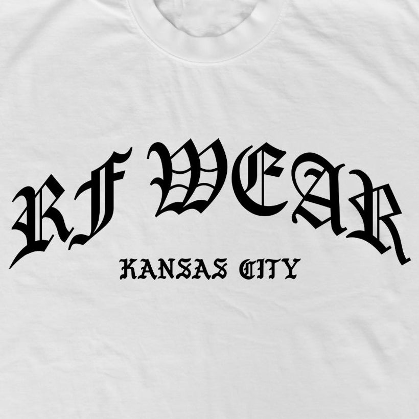  Close-up of RF-Wear Gothic T-Shirt in White