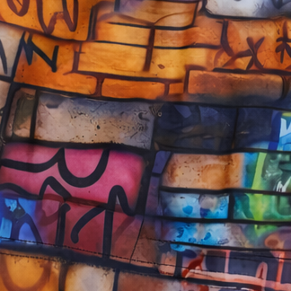 Close-up of RF-Wear Men's Graffiti Wall Shorts in Multicolors