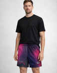 Man wearing black t-shirt and RF-Wear Mens Mesh-2 Northern Lights in Purple/Pink Gradient