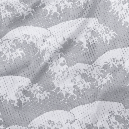 Close-up of RF-Wear Ocean Waves Shorts in Grey/White