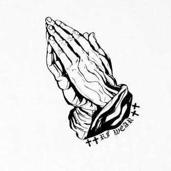 Close-up of RF-Wear Praying Hands T-Shirt in White