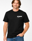 Man wearing jeans and RF-Wear Racing T-Shirt in Black - Front