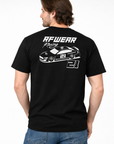 Man wearing jeans and RF-Wear Racing T-Shirt in Black - Back