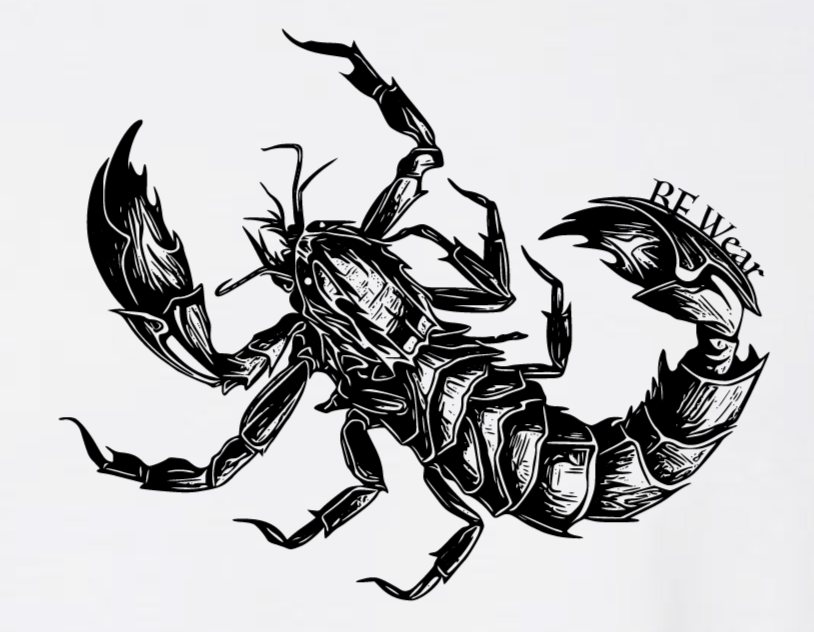 Close-up of RF-Wear Scorpion T-Shirt in White