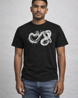 Man wearing jeans and a RF-Wear Snake T-Shirt in Black