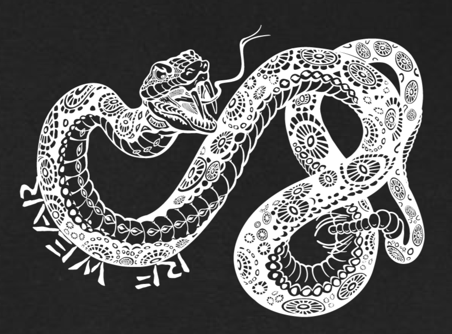 Close-up of RF-Wear Snake T-Shirt in Black
