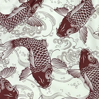 Close-up of RF-Wear Swim Trunks (Lined) Split Koi 