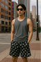 RF Wear Men's Mesh Animal Print Shorts  - Paw Prints - Black/Grey - Model Front View