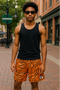 RF Wear Men's Mesh Animal Print Shorts  - Tiger - Orange/Black - Model Front View