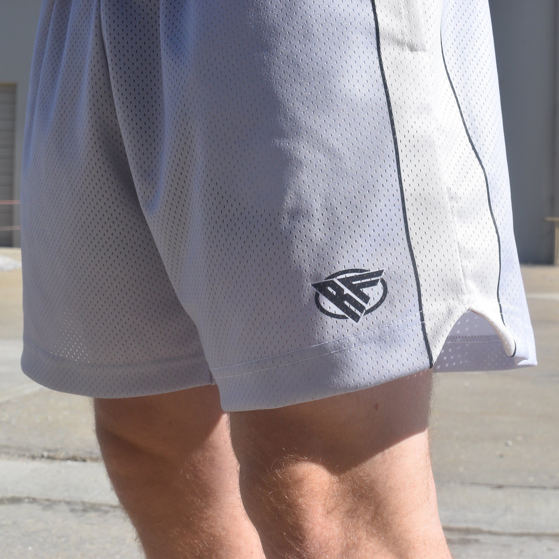 RF Wear Men's Mesh Cream Stripe V-Cut Shorts - Grey